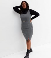 New Look Curves Black Check Square Neck Pinafore Dress